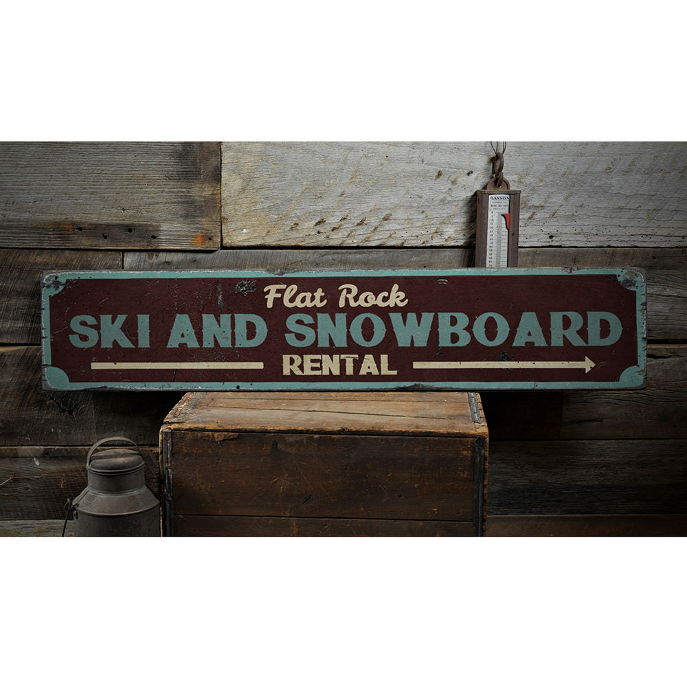 Ski & Snowboard Rental Vintage Wood Sign