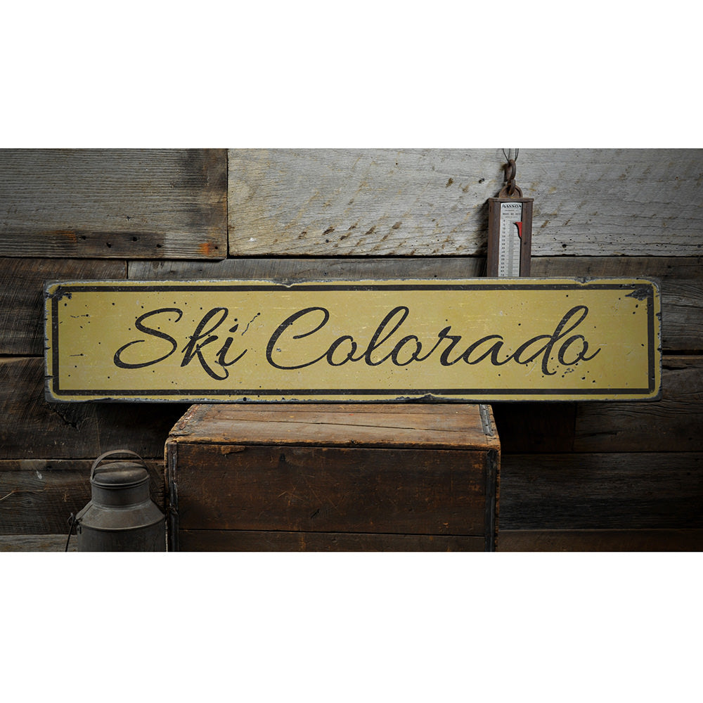 Ski Location Vintage Wood Sign