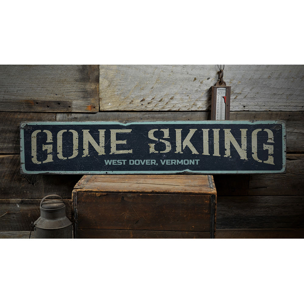 Gone Skiing Vintage Wood Sign