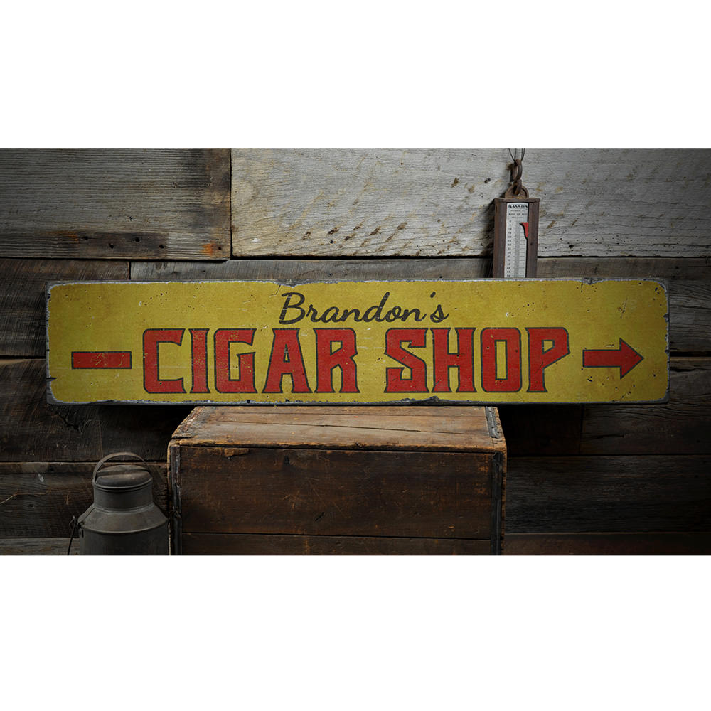 Cigar Shop Arrow Vintage Wood Sign