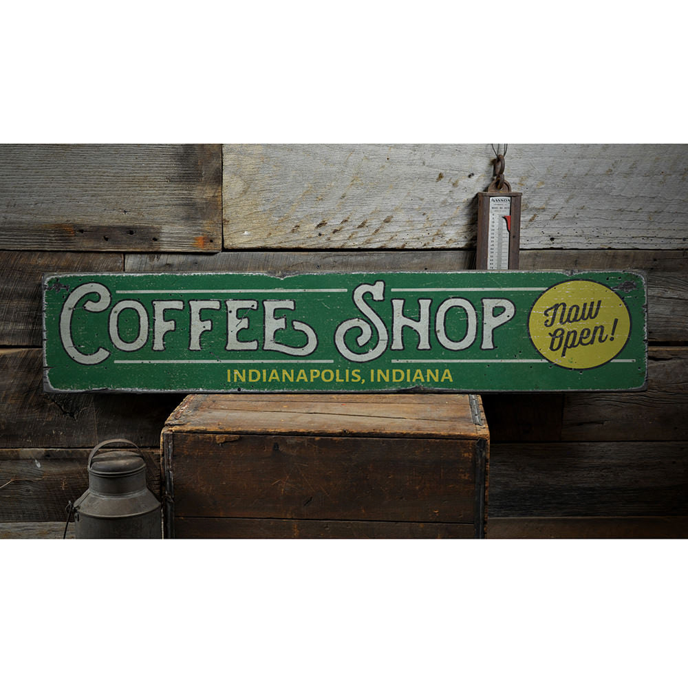 Coffee Shop Location Vintage Wood Sign