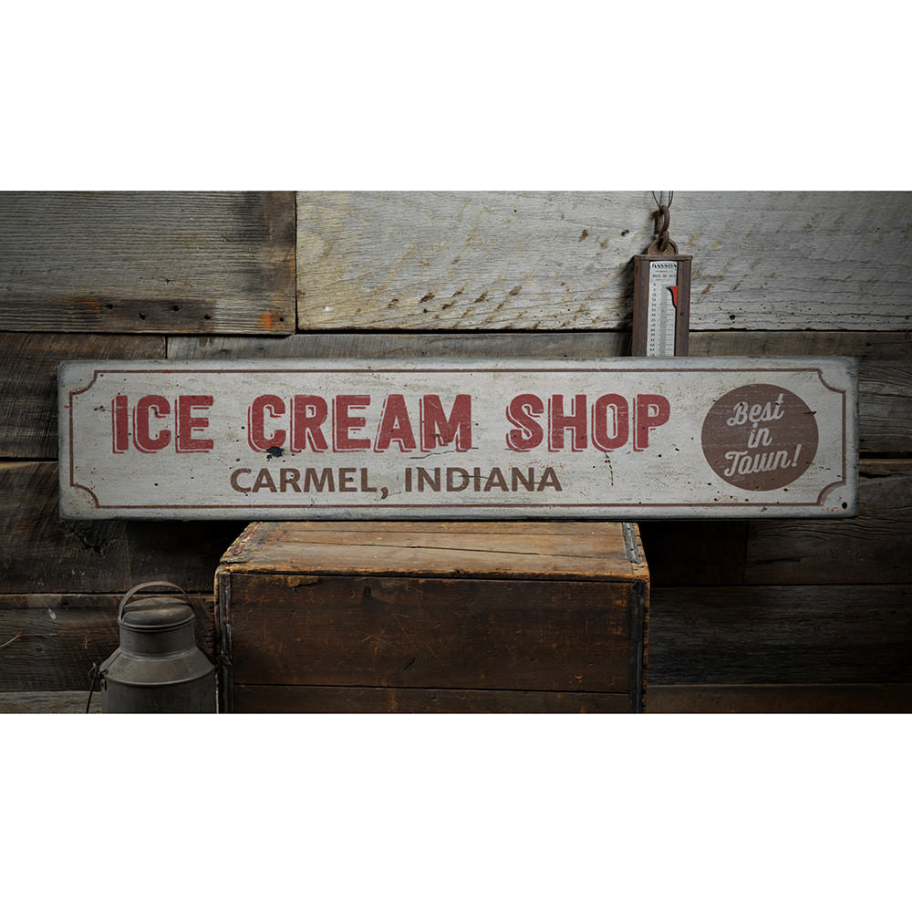 Ice Cream Shop Location Vintage Wood Sign