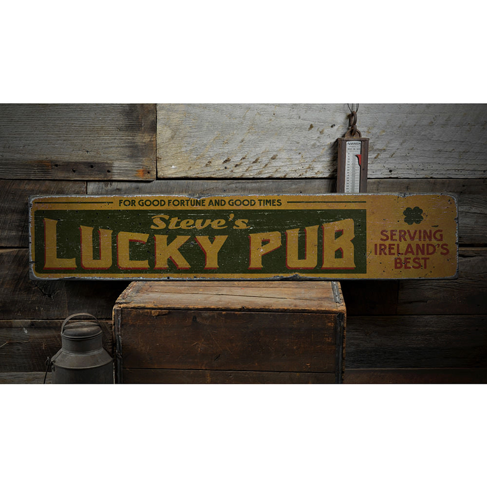 Lucky Irish Pub Vintage Wood Sign