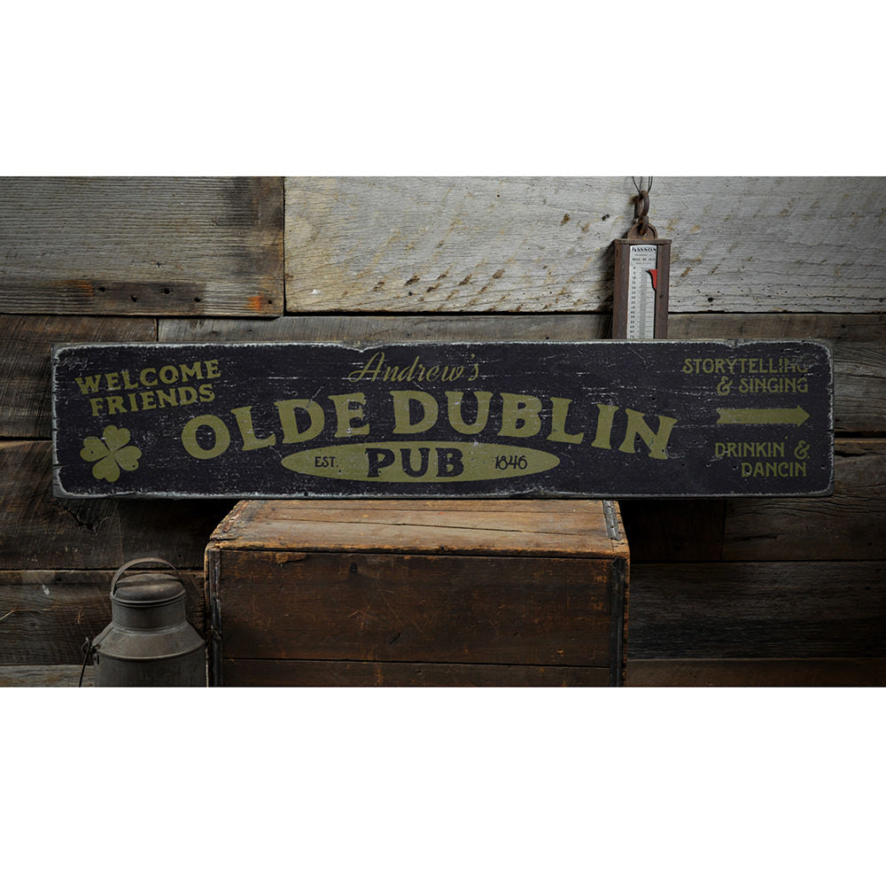 Olde Dublin Irish Pub Vintage Wood Sign