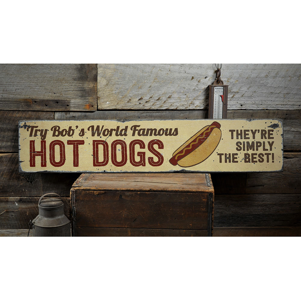 World Famous Hot Dogs Vintage Wood Sign