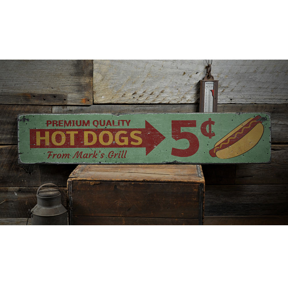 Premium Quality Hot Dogs Vintage Wood Sign