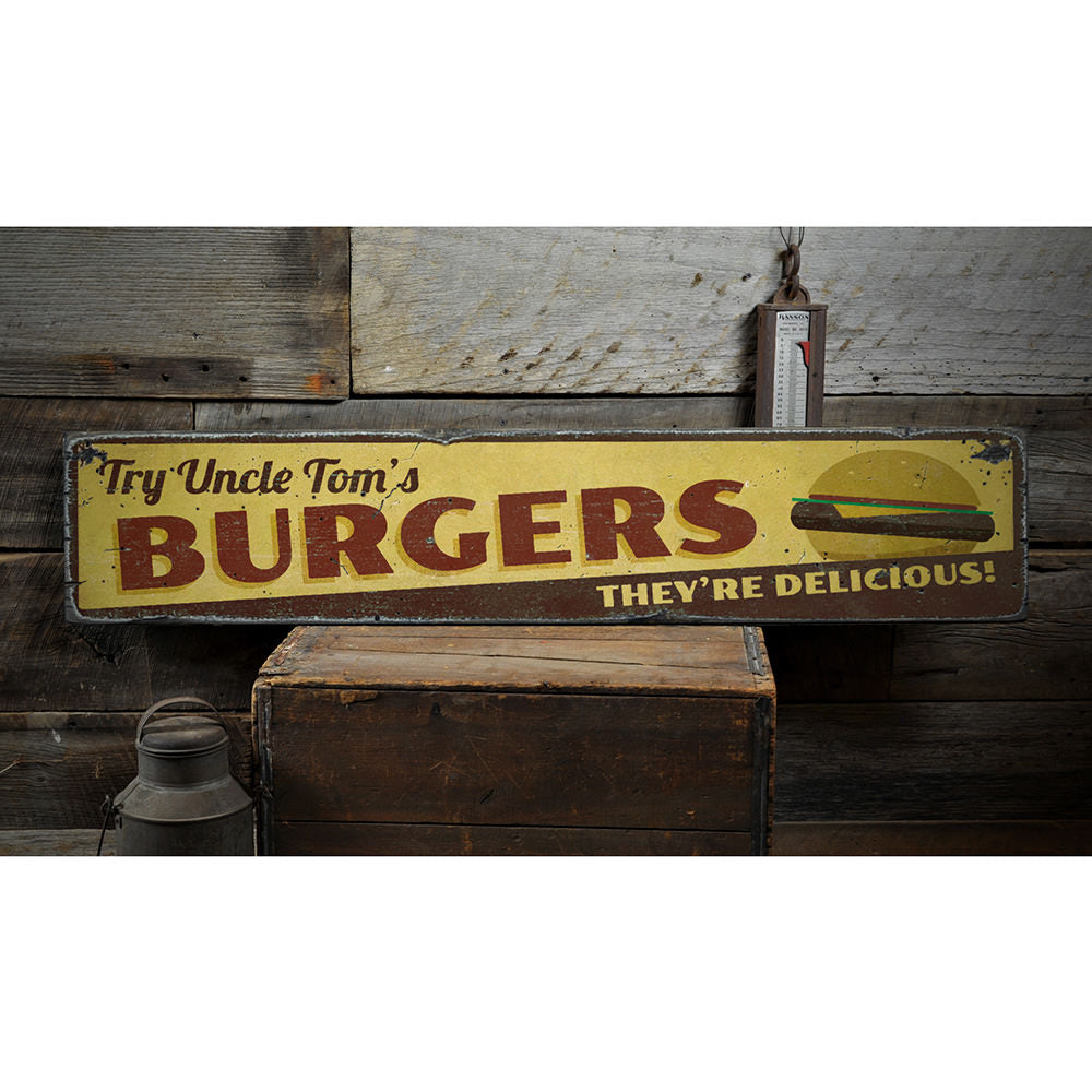 Delicious Burgers Vintage Wood Sign