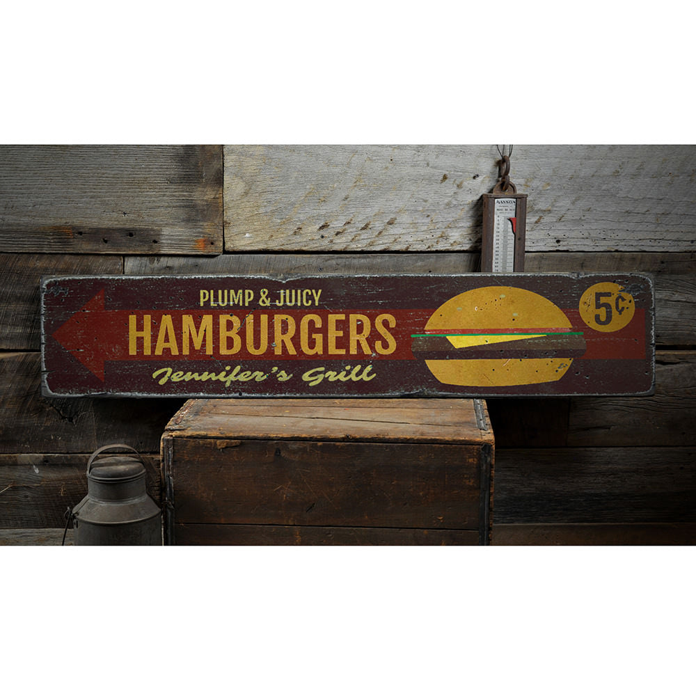 Juicy Hamburgers Vintage Wood Sign