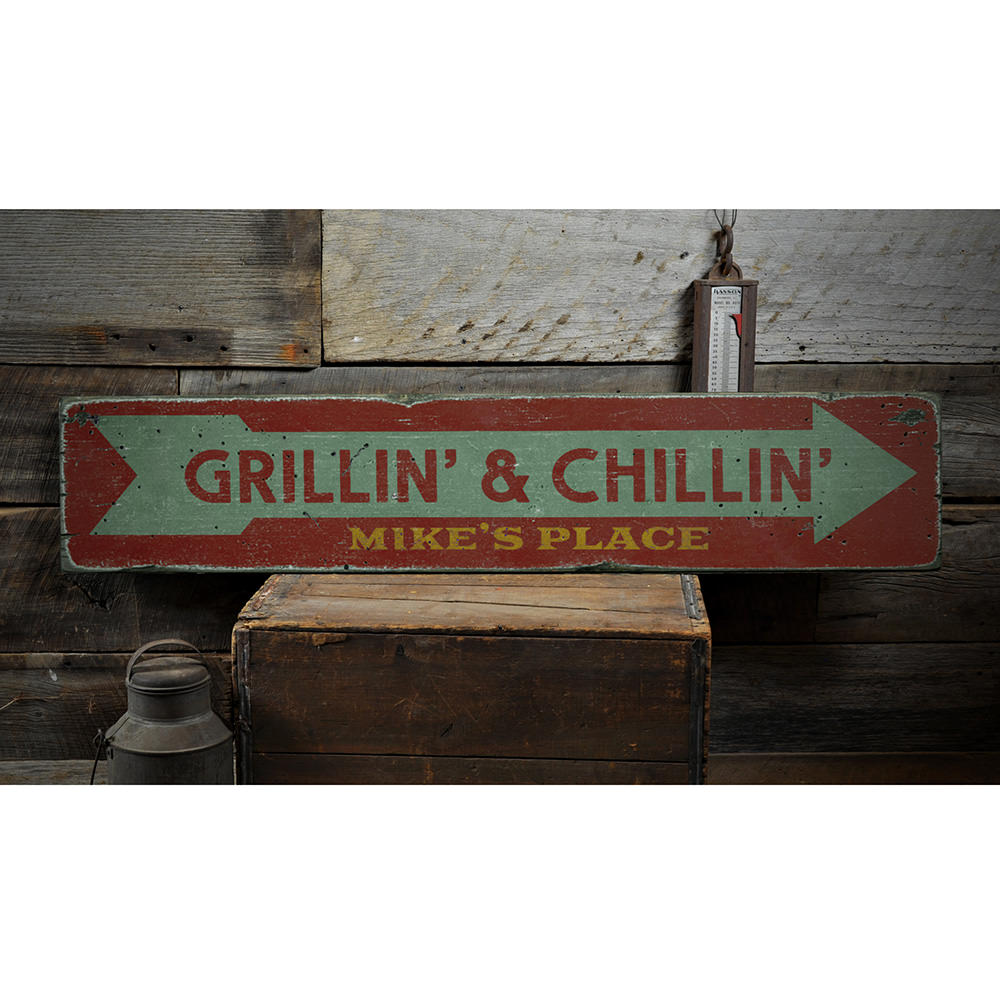 Grillin' & Chillin' Vintage Wood Sign