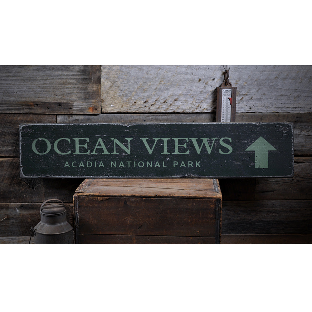Ocean Views Vintage Wood Sign