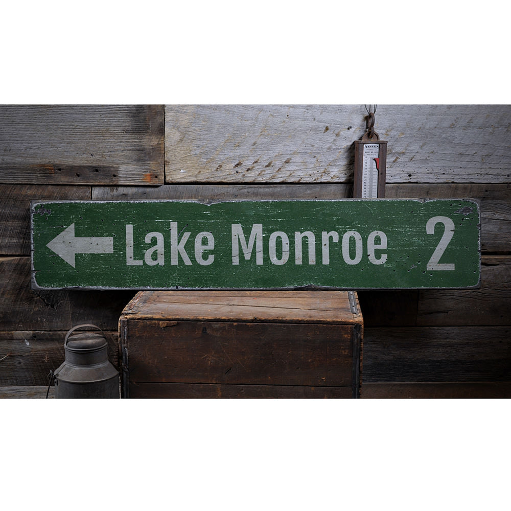 Lake Directional Mileage Vintage Wood Sign
