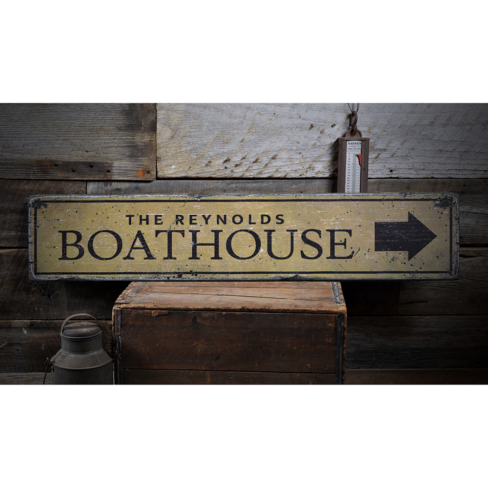 Boat House Arrow Vintage Wood Sign