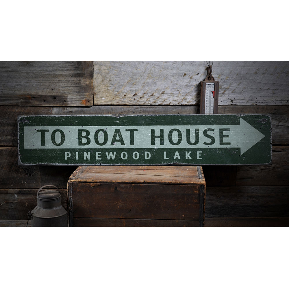 To Boat House Arrow Vintage Wood Sign