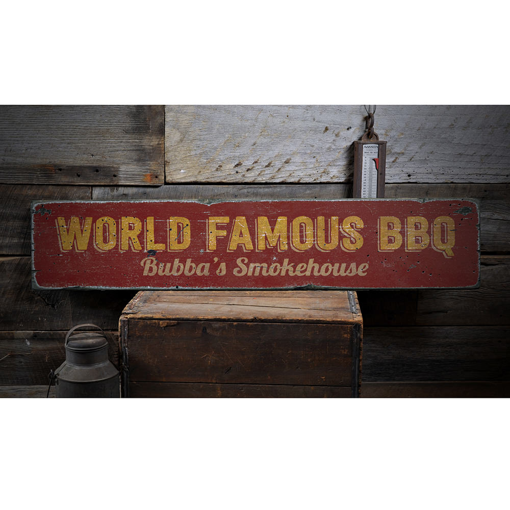 World Famous BBQ Vintage Wood Sign