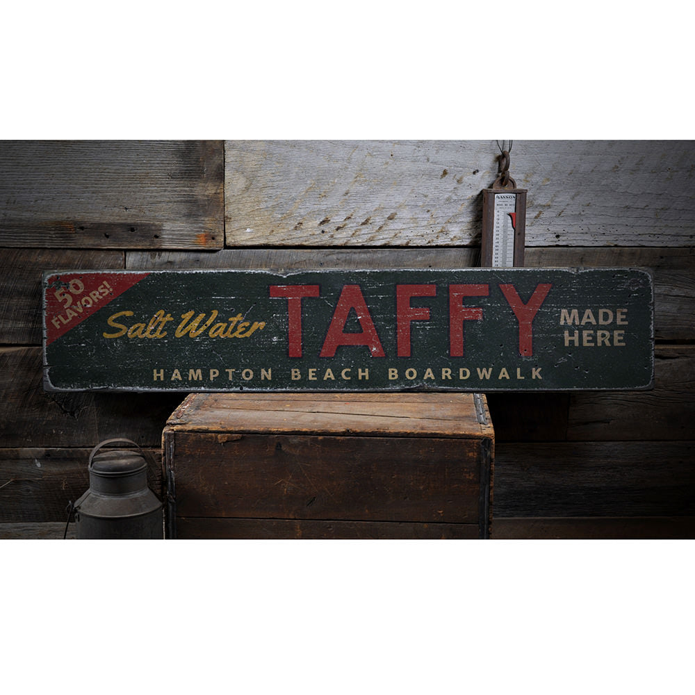 Saltwater Taffy Made Here Vintage Wood Sign