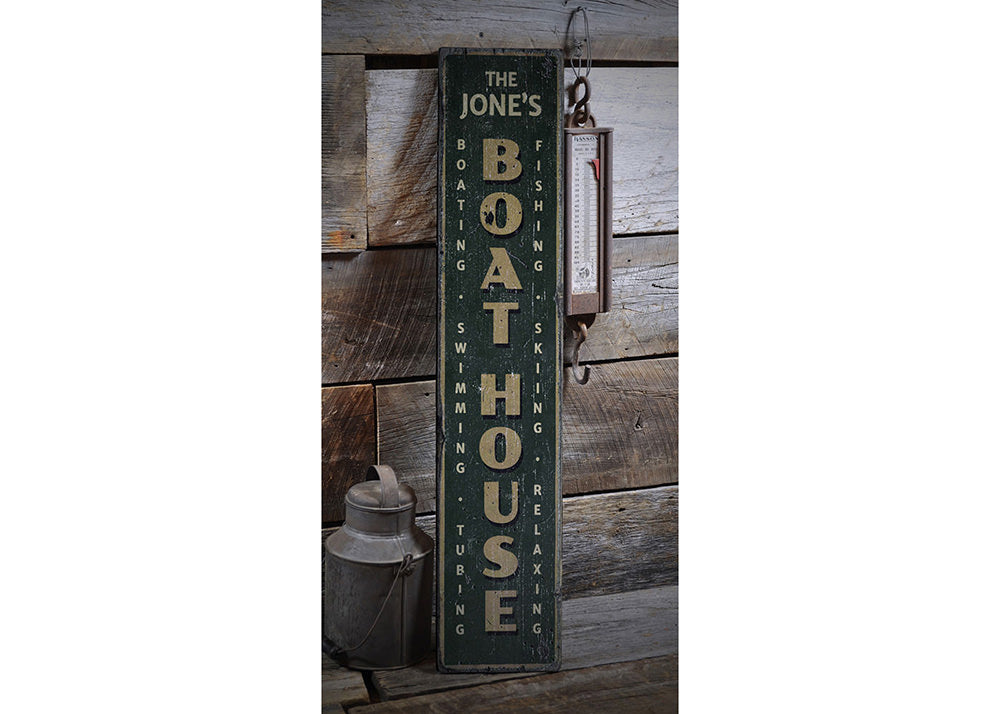 Boat House Vertical Rustic Wood Sign