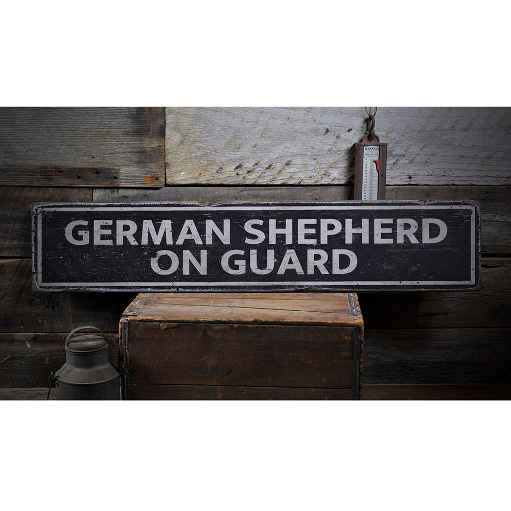 German Shepherd On Guard Vintage Wood Sign