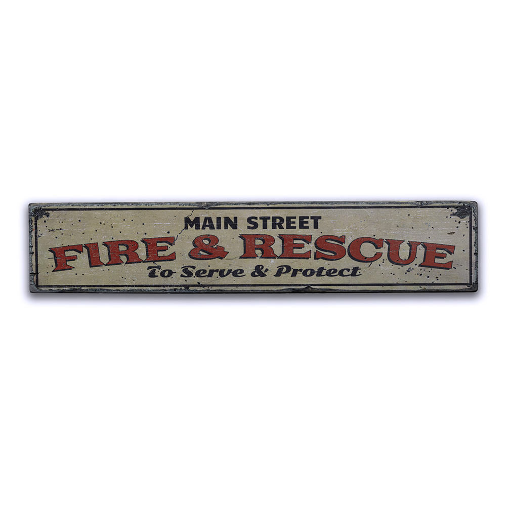 Fire & Rescue Street Name Vintage Wood Sign