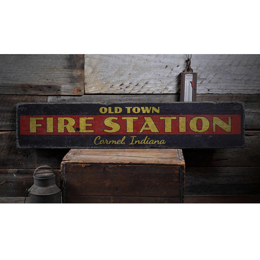 Old Town Fire Station Vintage Wood Sign