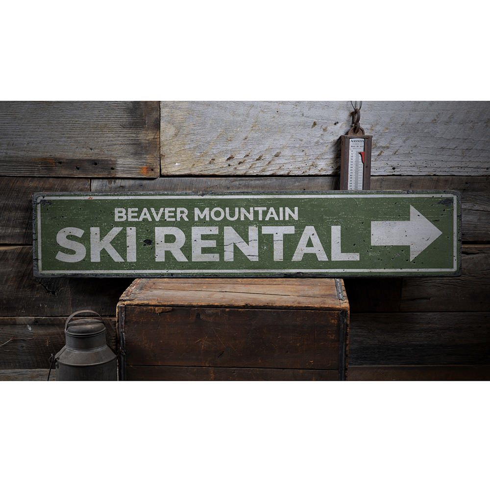 Ski Rental Arrow Vintage Wood Sign