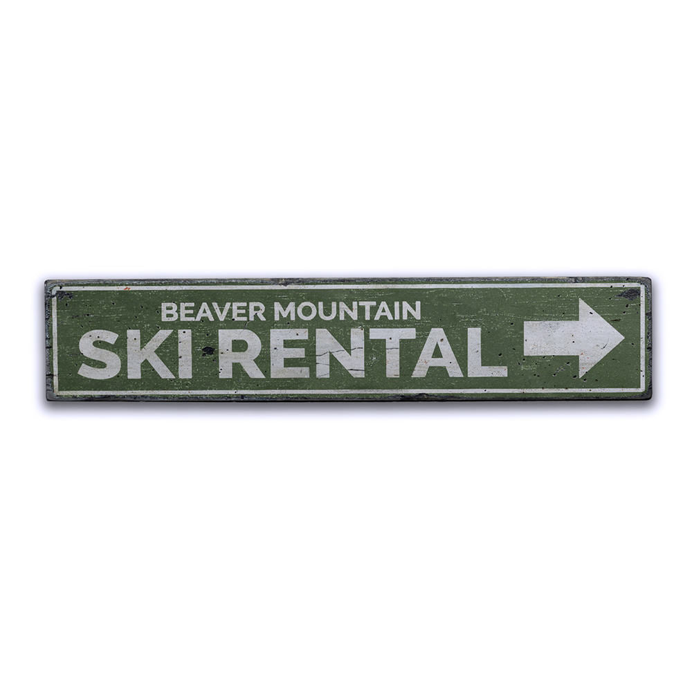 Ski Rental Arrow Vintage Wood Sign