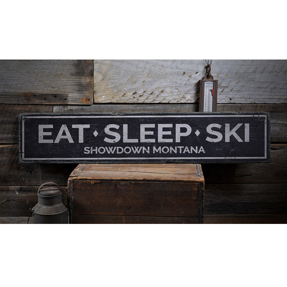 Eat Sleep Ski Vintage Wood Sign