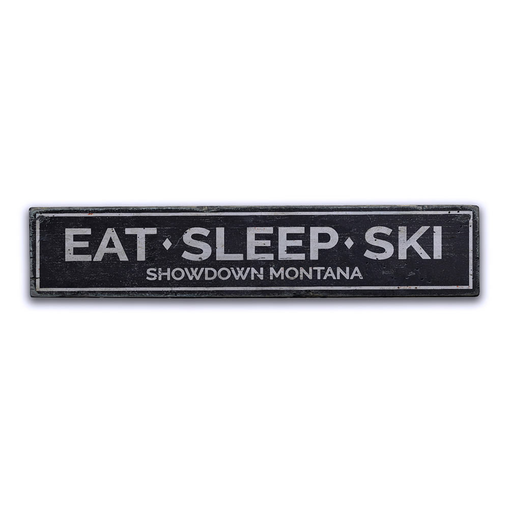 Eat Sleep Ski Vintage Wood Sign