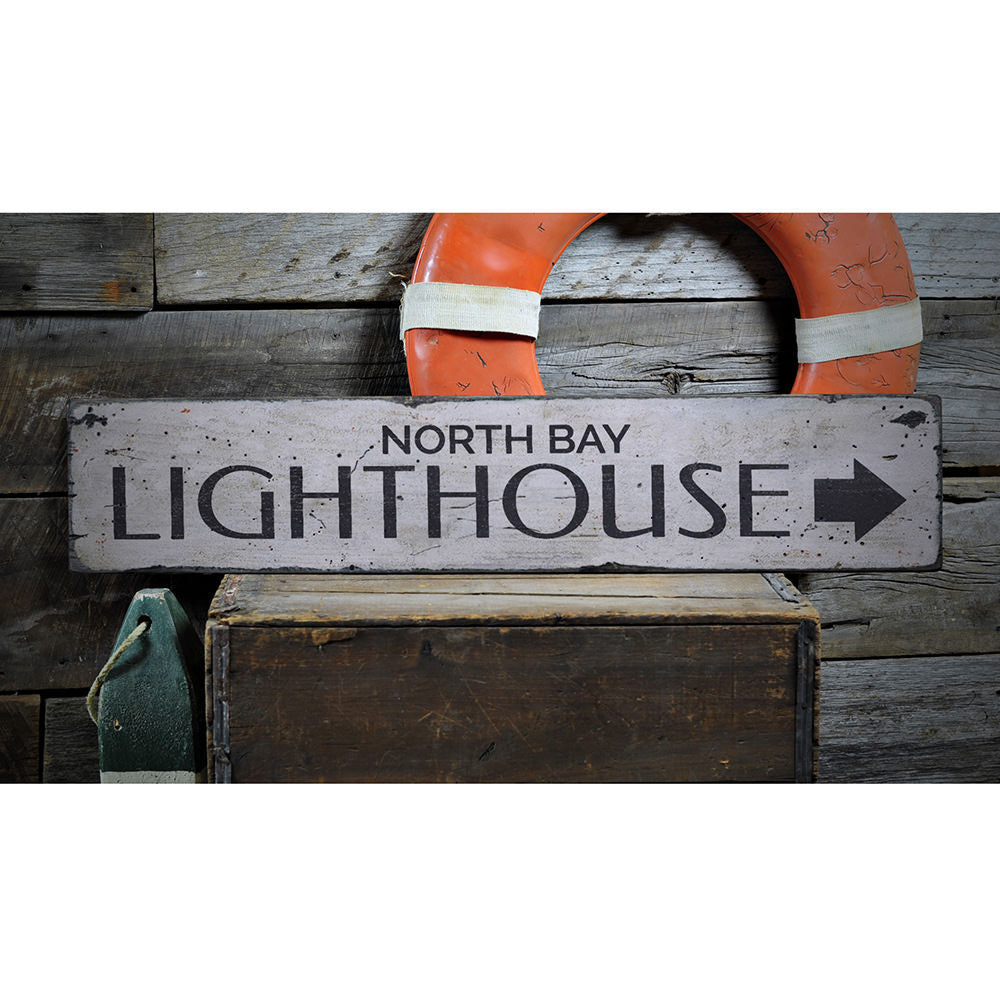 Lighthouse Arrow Vintage Wood Sign