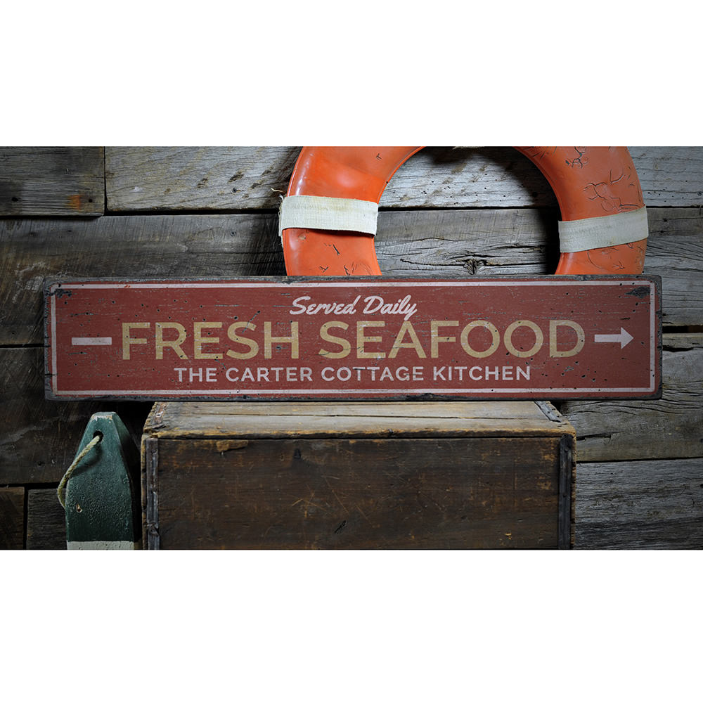 Fresh Seafood Arrow Vintage Wood Sign