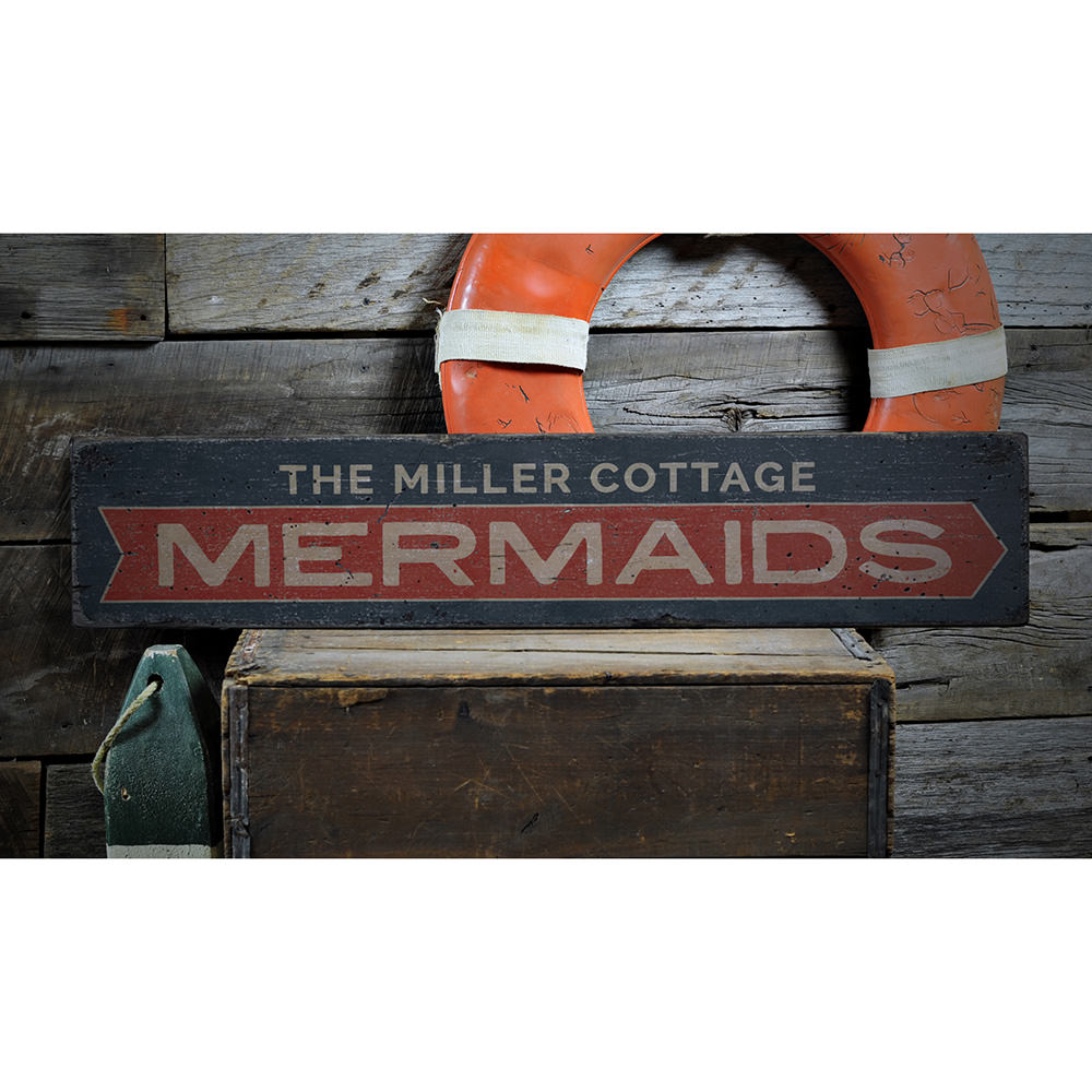Mermaids Arrow Vintage Wood Sign