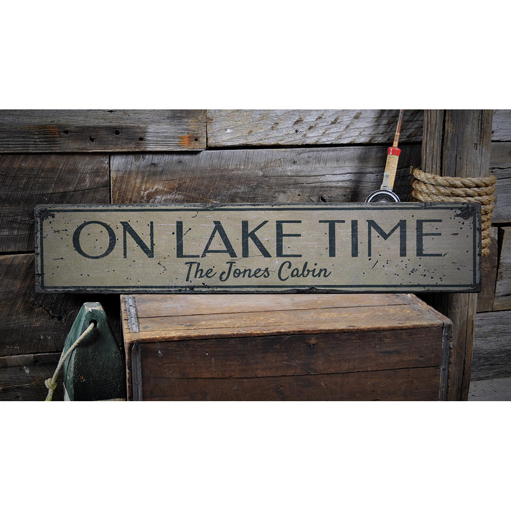 On Lake Time Vintage Wood Sign