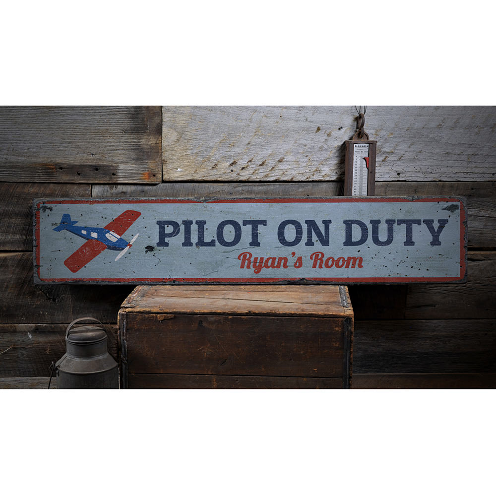 Pilot On Duty Vintage Wood Sign