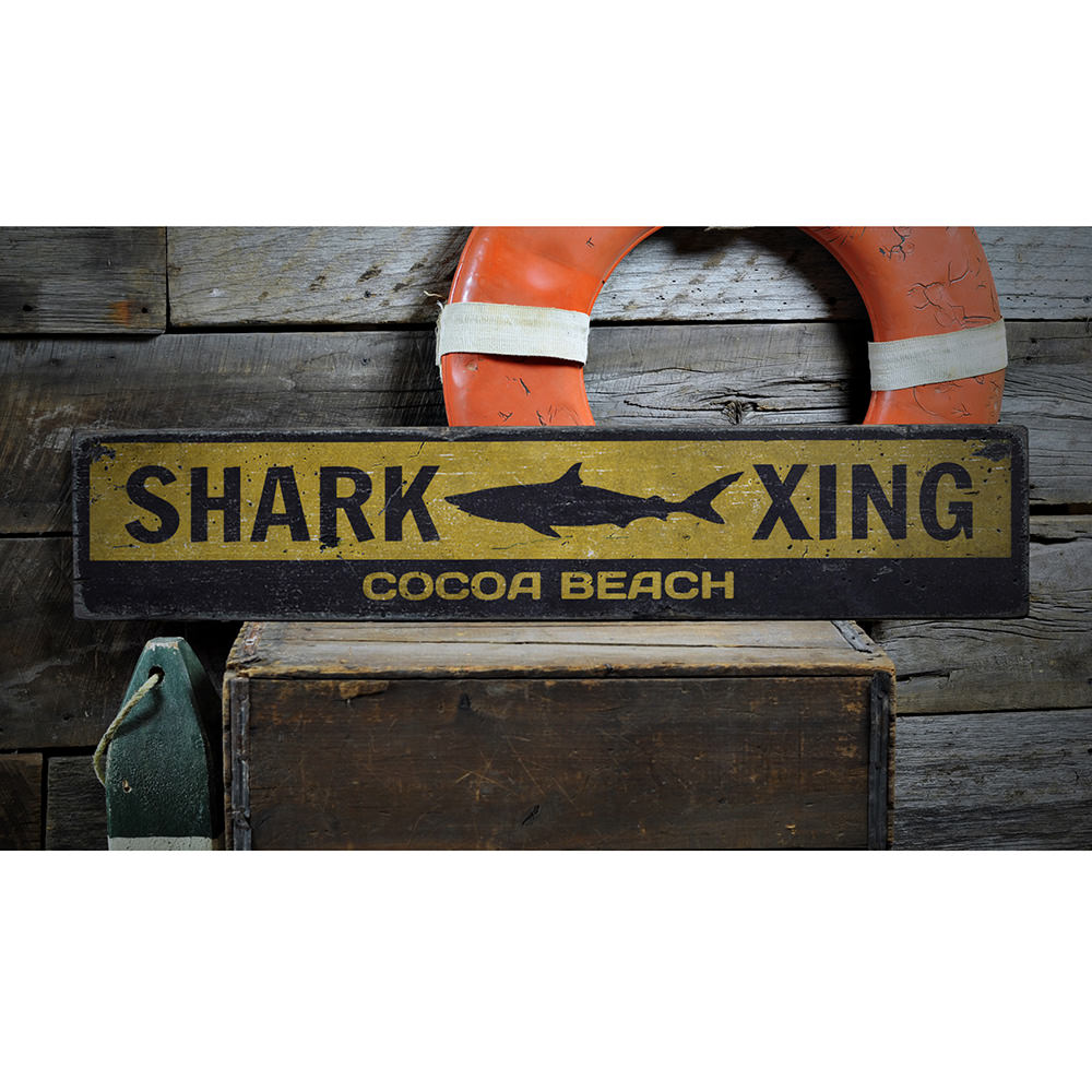 Shark Crossing Vintage Wood Sign