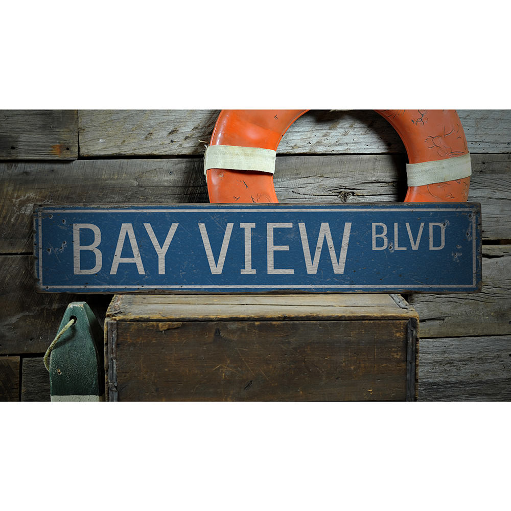Bay View Blvd Vintage Wood Sign