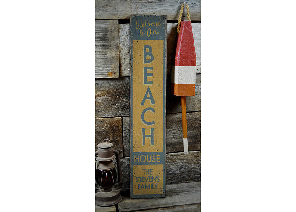 Welcome to our Beach House Vertical Rustic Wood Sign