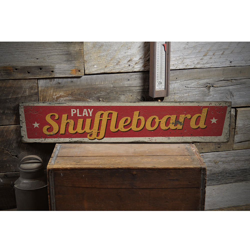 Play Shuffleboard Vintage Wood Sign