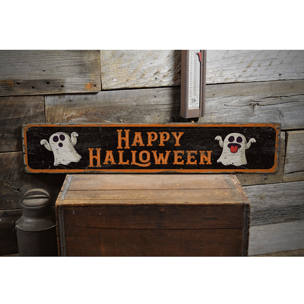 Happy Halloween Ghost Vintage Wood Sign