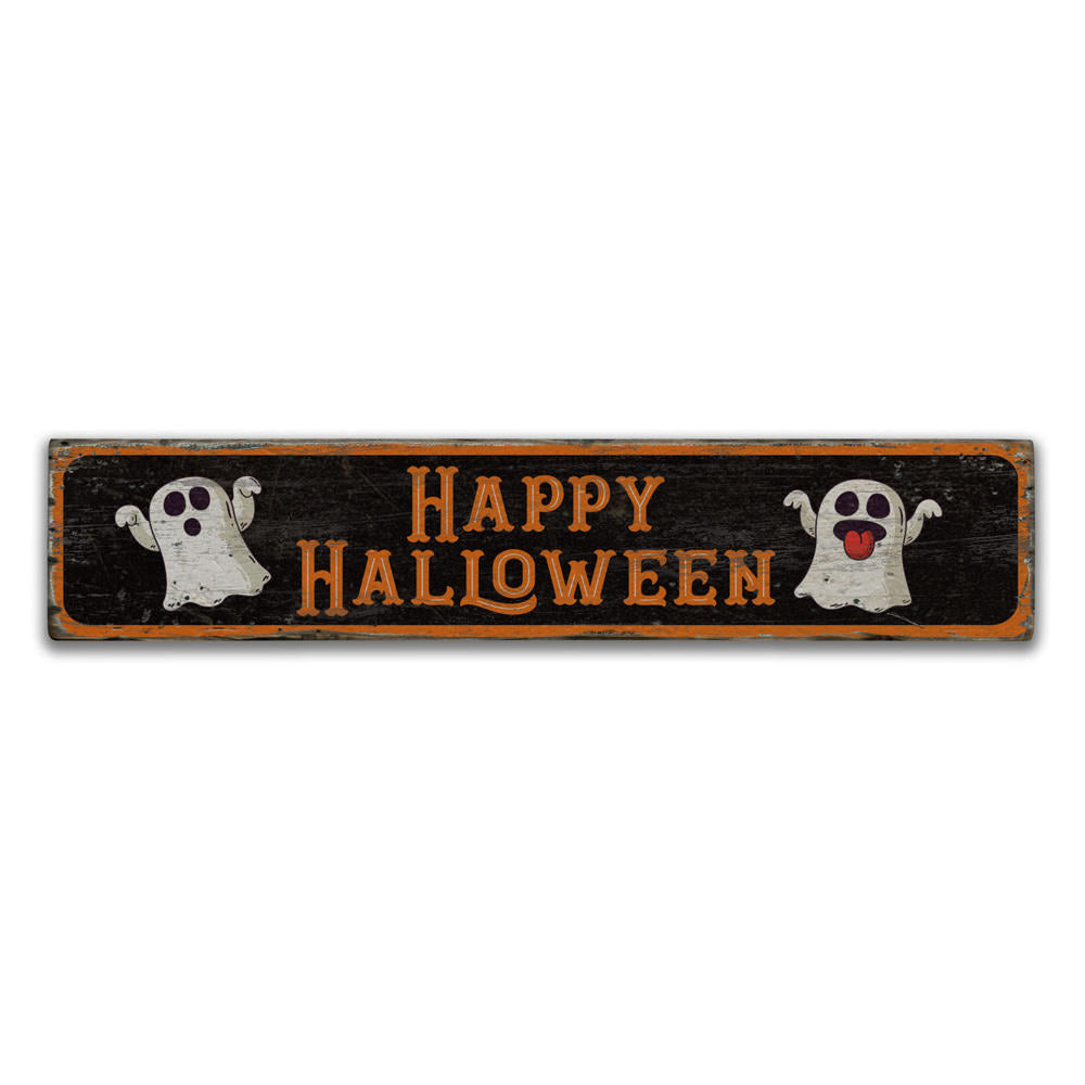 Happy Halloween Ghost Vintage Wood Sign