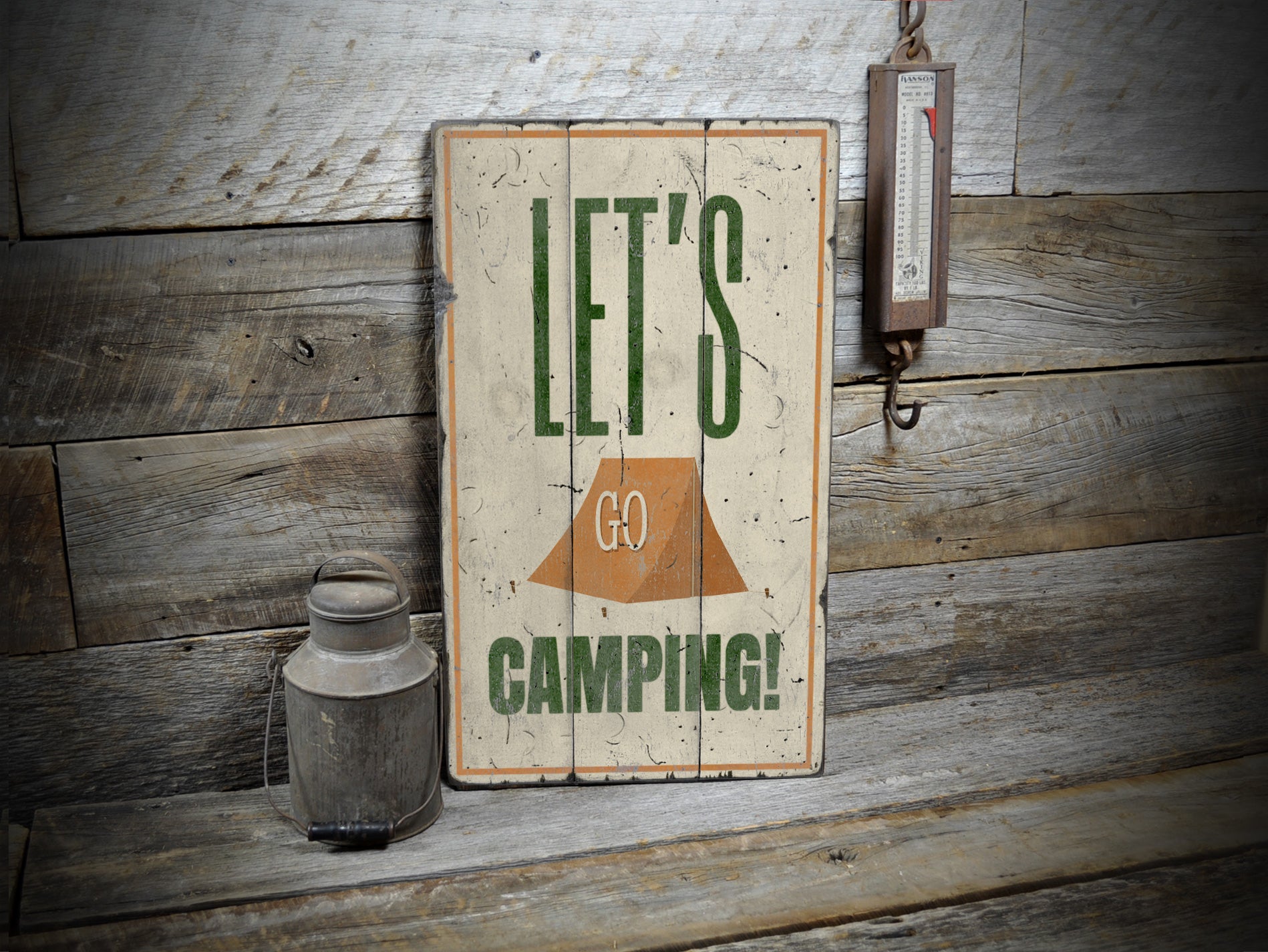 Let's Go Camping Rustic Wood Sign