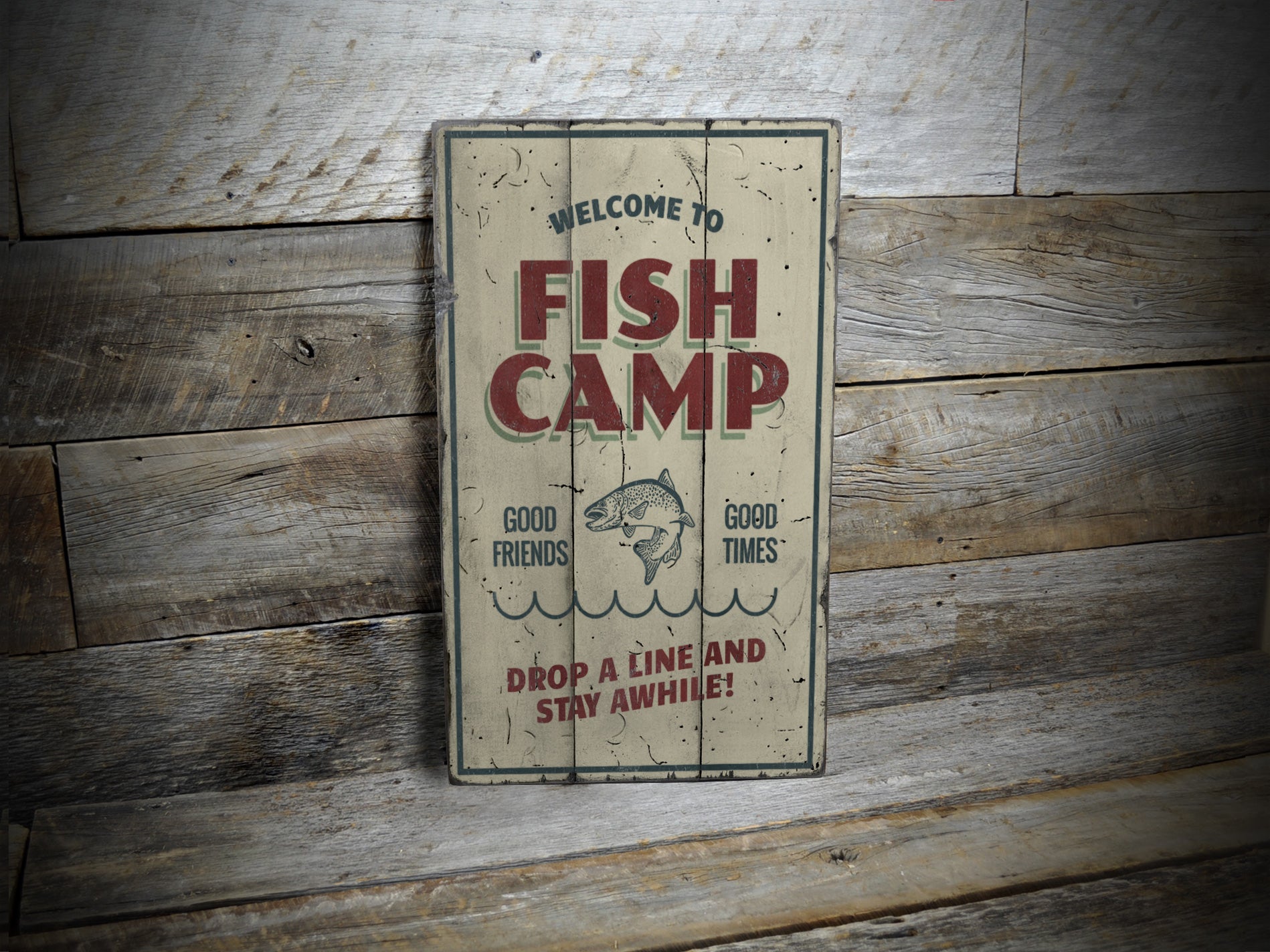Fish Camp Welcome Rustic Wood Sign