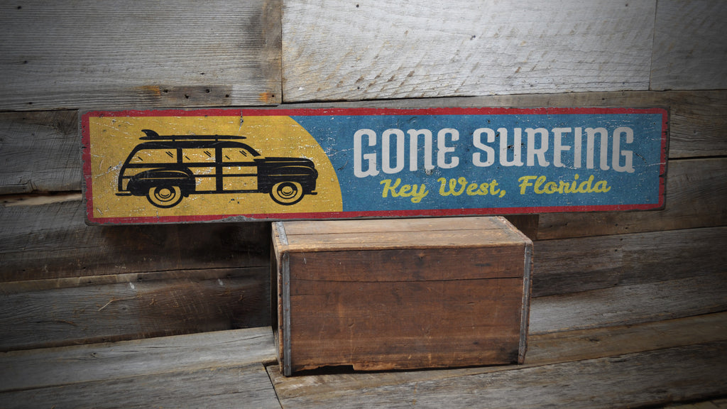 Gone Surfing Key West Rustic Wood Sign