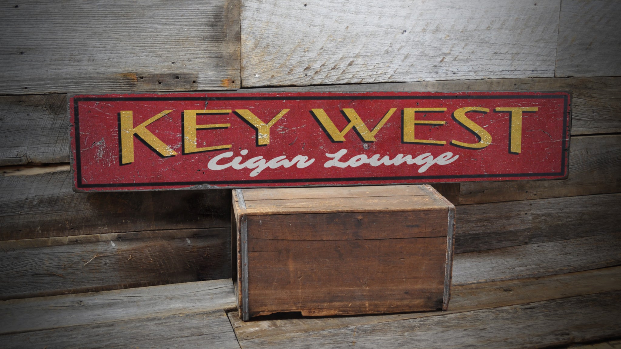 Key West Cigar Lounge Rustic Wood Sign