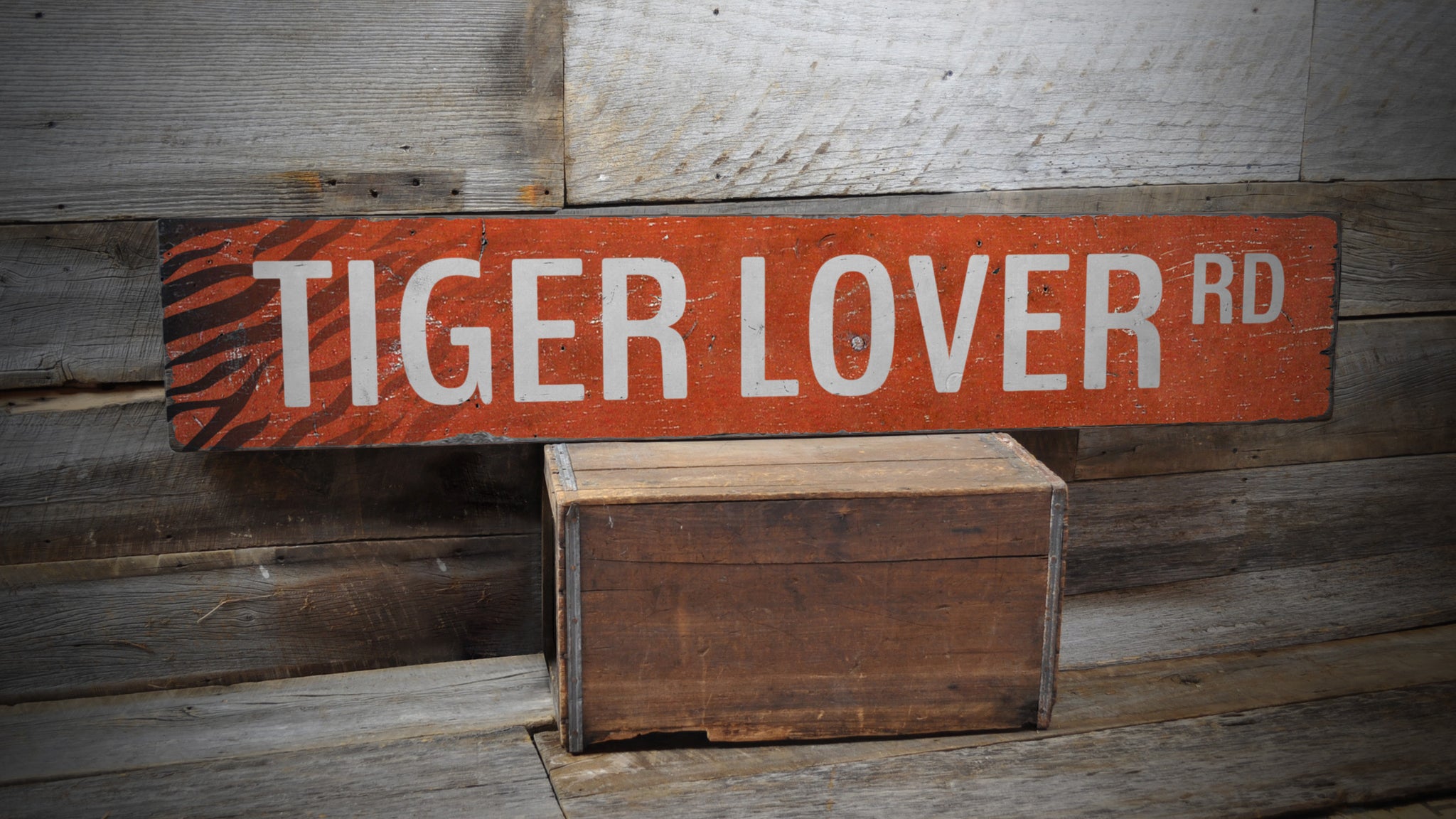 Tiger Lover Street Rustic Wood Sign