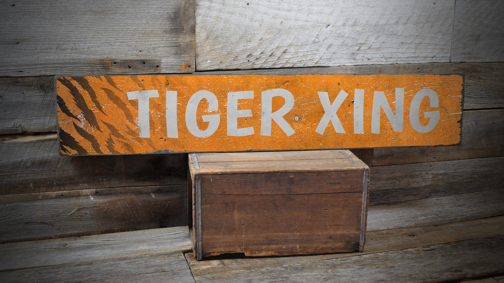 Tiger Crossing Rustic Wood Sign