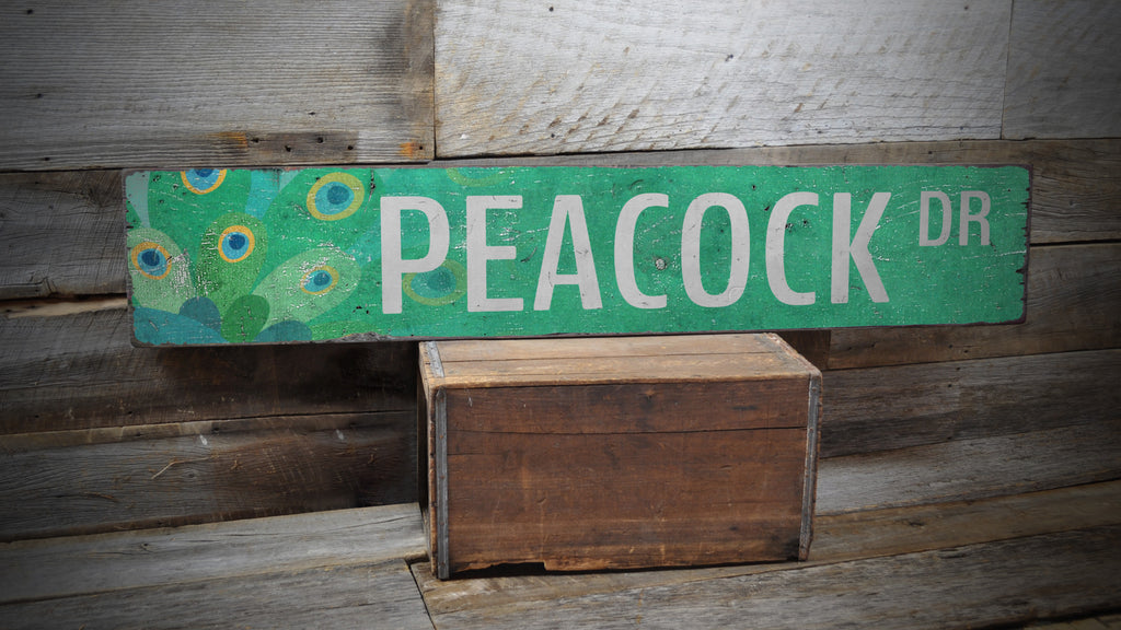 Peacock Street Rustic Wood Sign