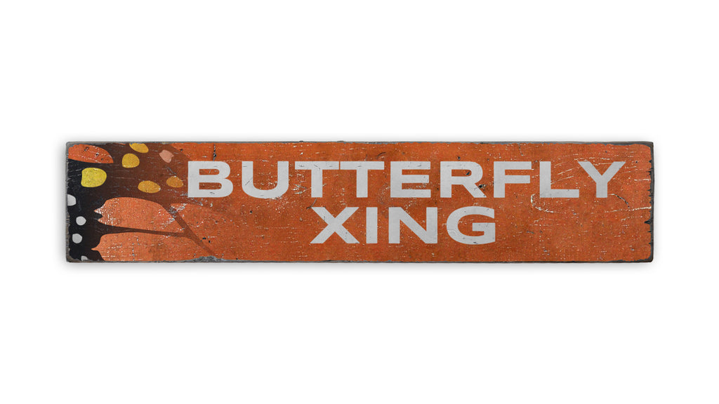 Butterfly Xing Rustic Wood Sign