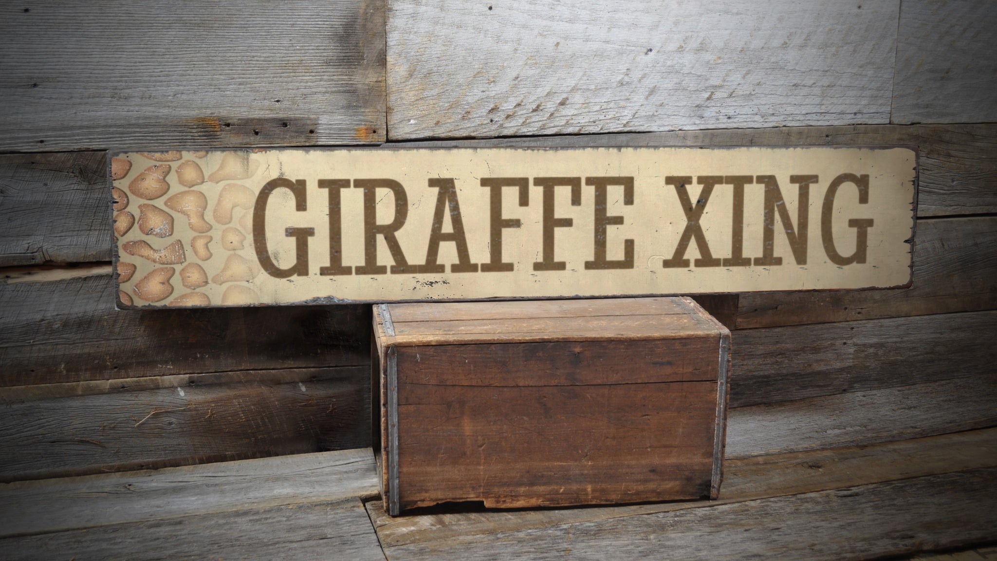 Giraffe Crossing Rustic Wood Sign