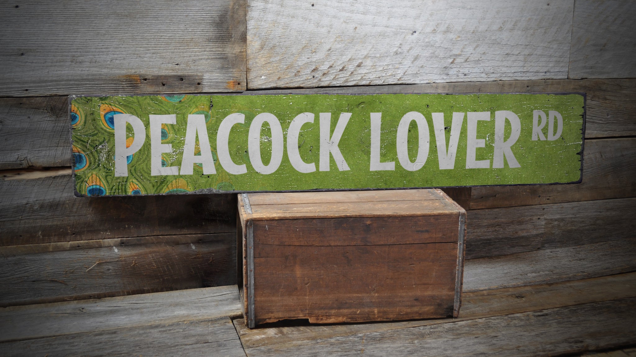Peacock Lover Street Rustic Wood Sign
