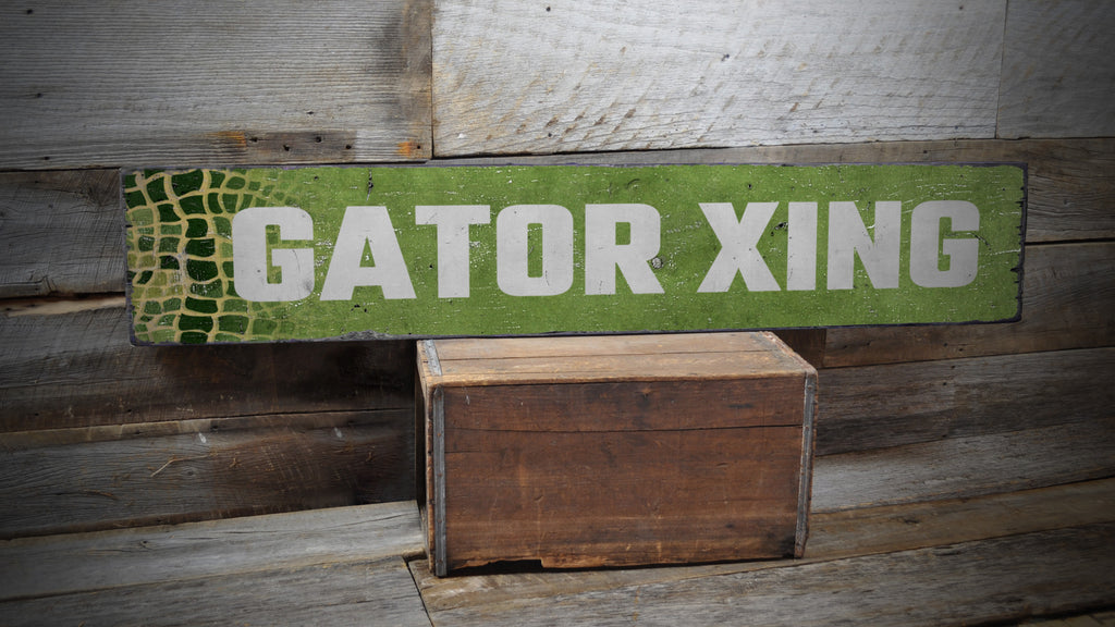 Gator Crossing Rustic Wooden Sign