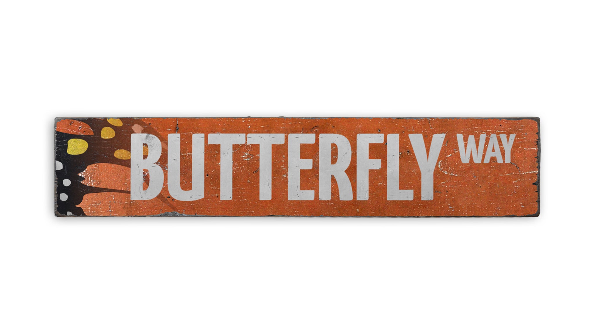 Butterfly Street Rustic Wood Sign